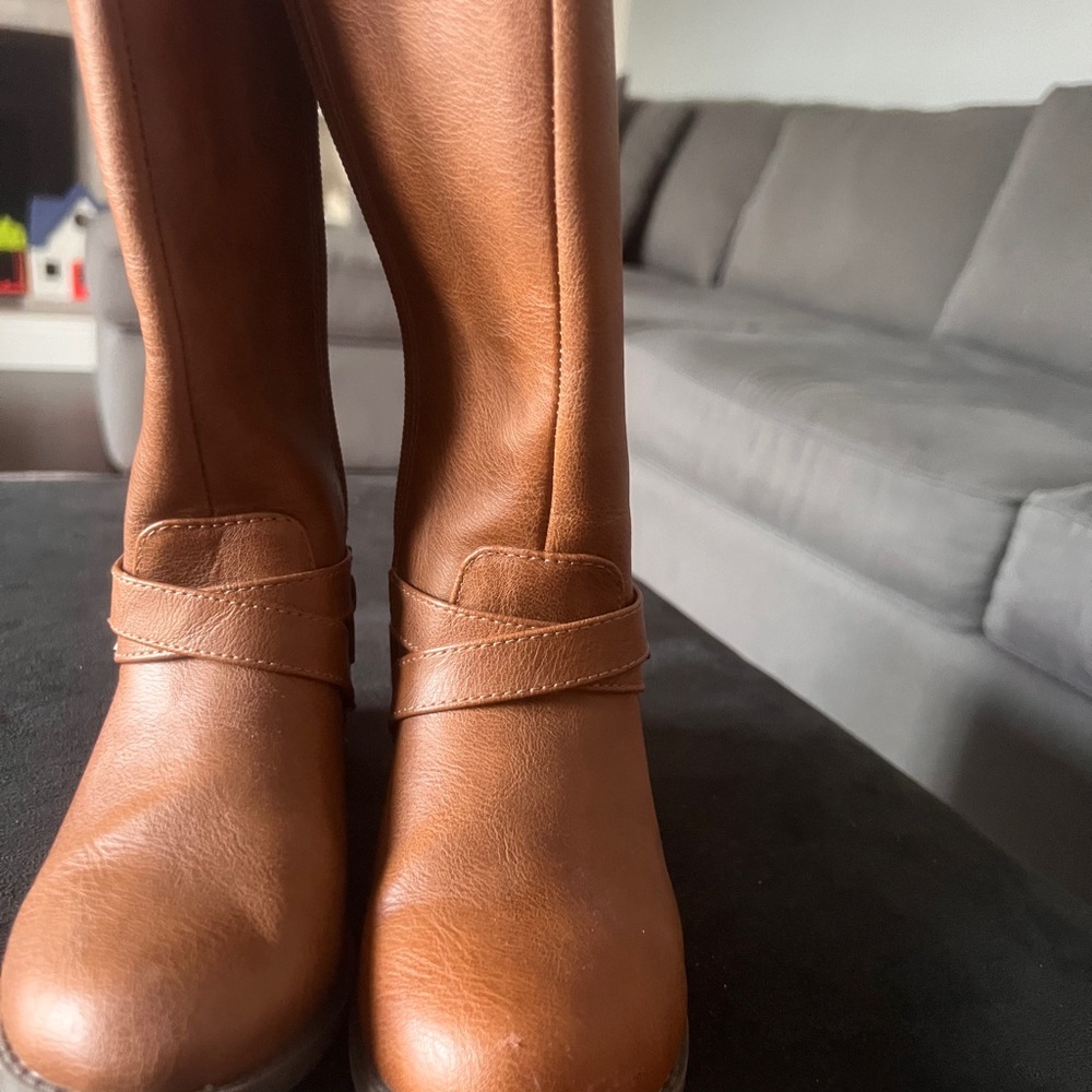 Cat & Jack Tan Leather Riding Boots - Picture 2 of 4